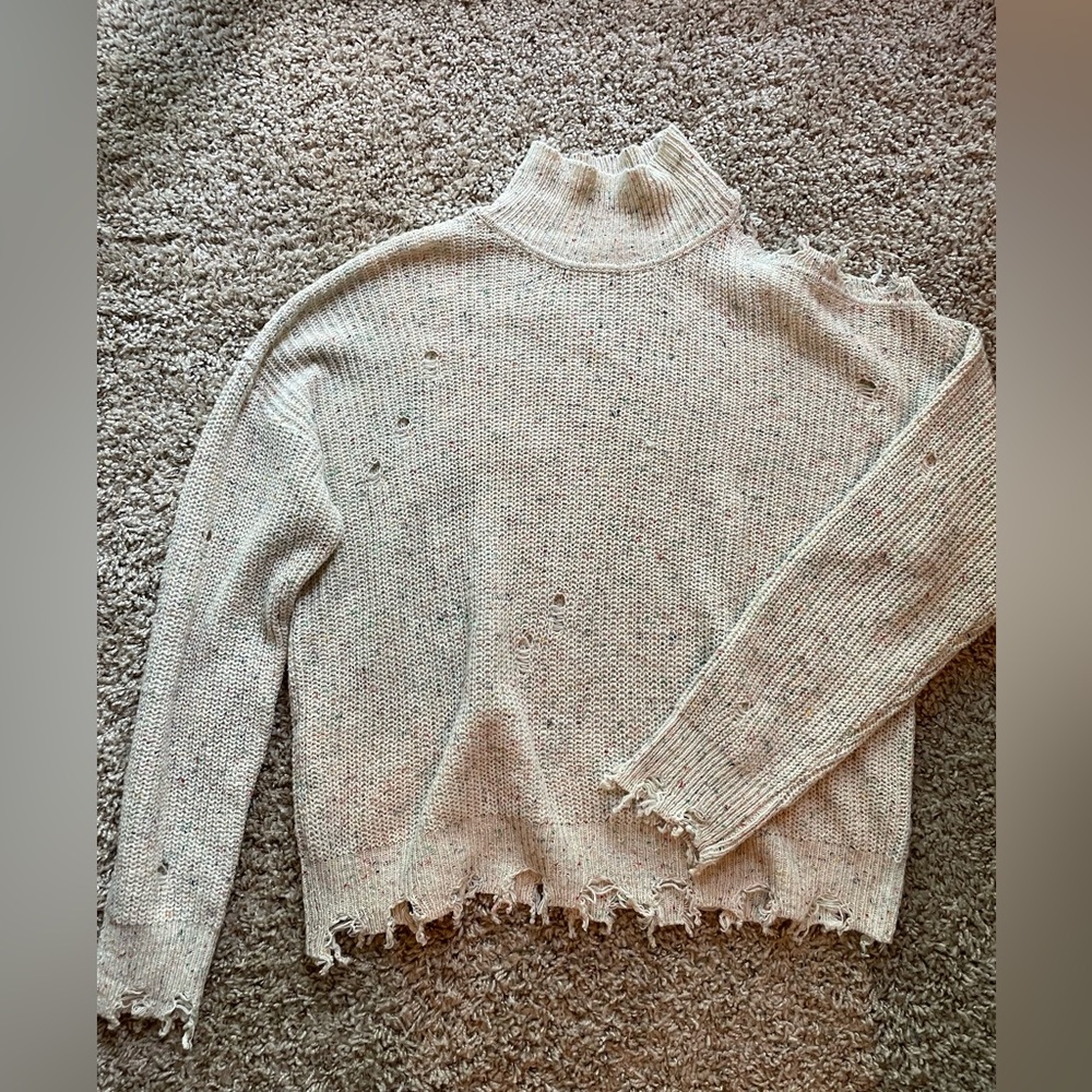 Cream Speckled Distressed Sweater - Size Small